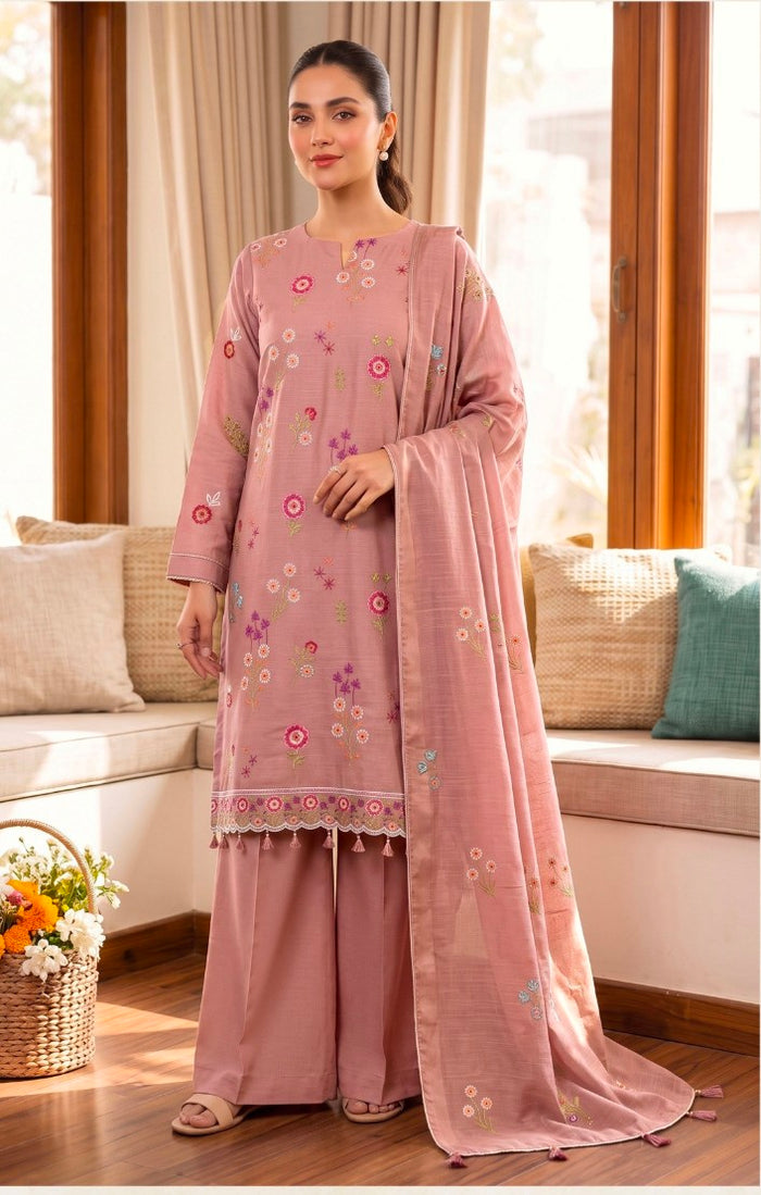 Breeze Pink Floral 3 Pice Suit Unstiched – Soft Elegant Traditional Wear