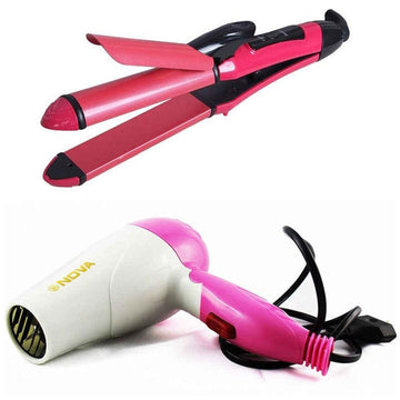 Combo Of Hair Dryer Plus 2 In 1 Hair Straightener & Curler