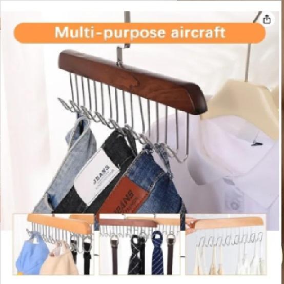 Wooden Closet Hanger Organizer | Space-Saving Rotating Hook Rack for Bags, Caps & Accessories